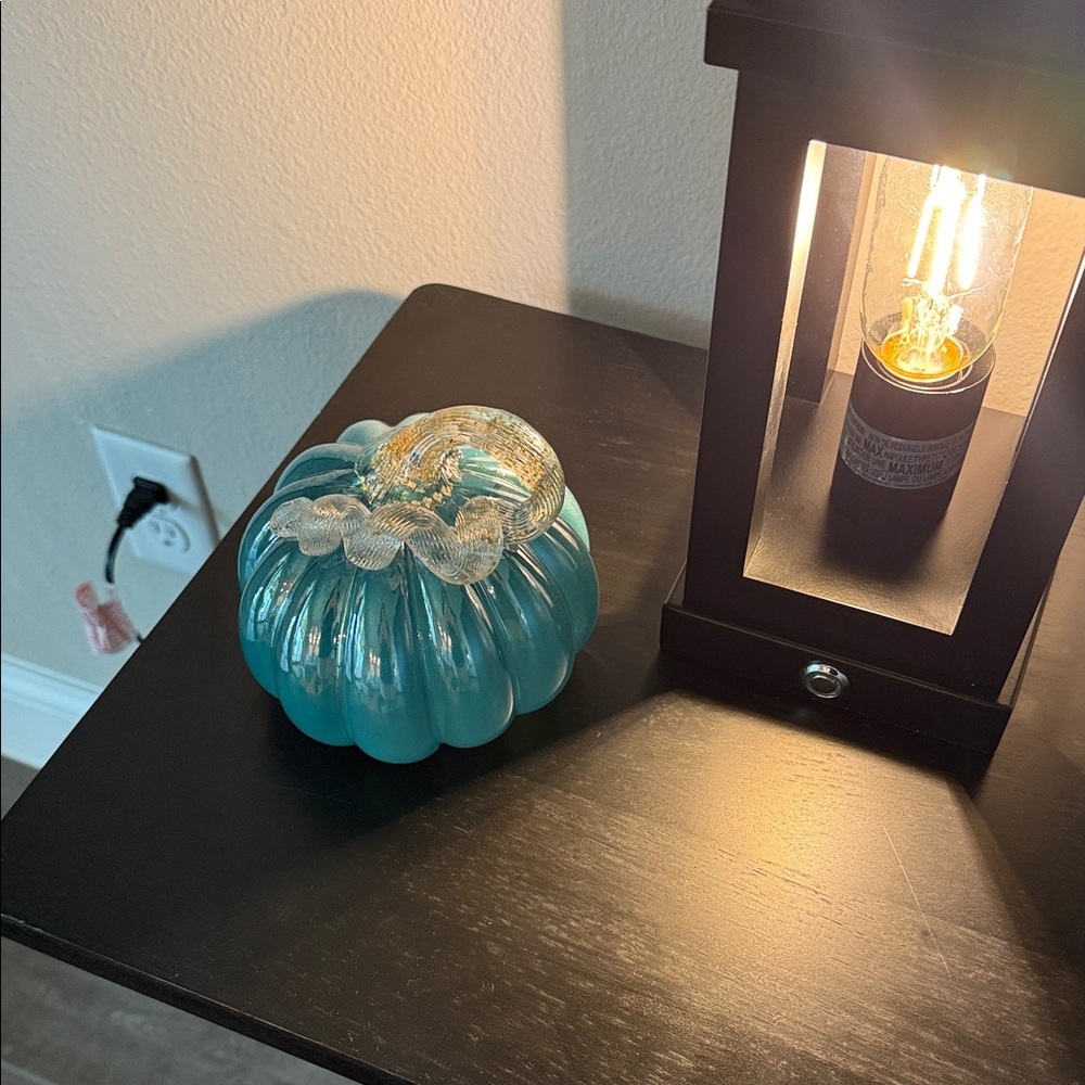 Elegant Glass Pumpkin Decor in Teal and Silver - Picture 3 of 5